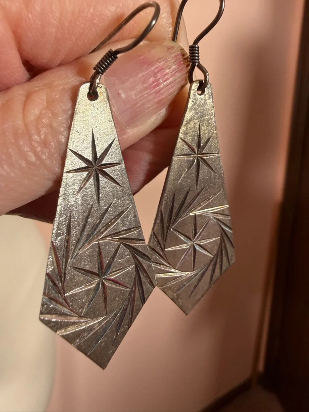 Vintage Taxco Sterling Silver modernist Star burst Long Oversized Earrings